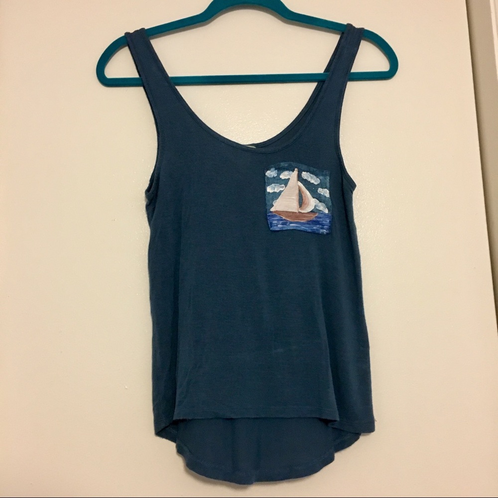 Nautical Hand-painted sailboat pocket tank top
